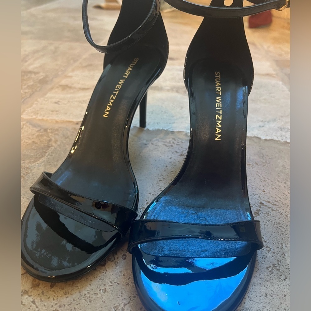 Classic Stuart Weitzman Nudist Black Patent 10.5 3.5” heel